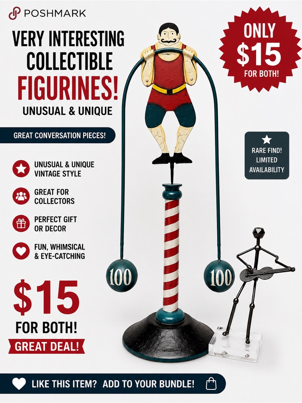 Vintage Strongman Balance Toy — Red, Cream, Blue, Green